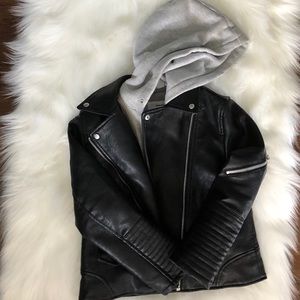 ZARA GIRLS LINDED HOODED FAUX LEATHER JACKET